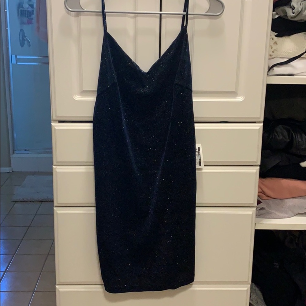 Glittery dark blue mini dress